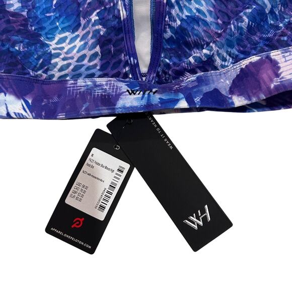Peloton Womens High Neck Sports Bra Top Blue Purple Print Keyhole Back Size S - Picture 9 of 13